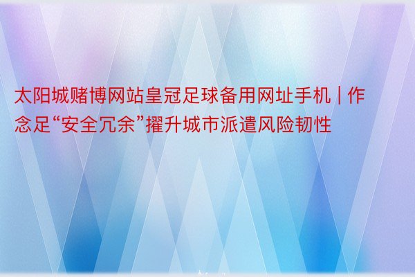 太阳城赌博网站皇冠足球备用网址手机 | 作念足“安全冗余”擢升城市派遣风险韧性