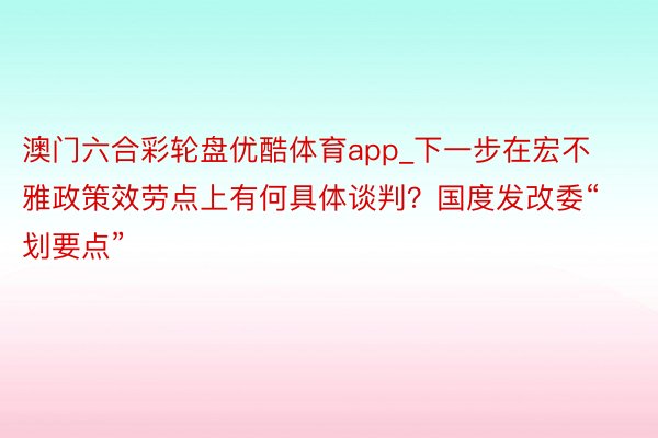 澳门六合彩轮盘优酷体育app_下一步在宏不雅政策效劳点上有何具体谈判？国度发改委“划要点”