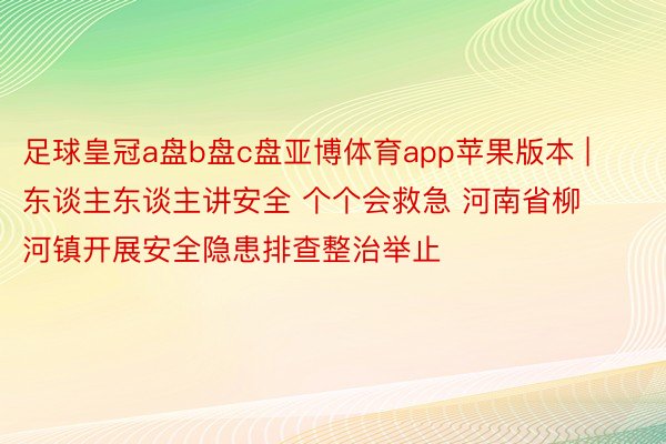 足球皇冠a盘b盘c盘亚博体育app苹果版本 | 东谈主东谈主讲安全 个个会救急 河南省柳河镇开展安全隐患排查整治举止